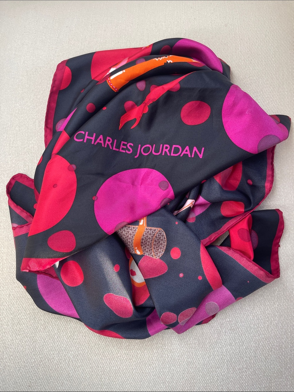 S01. CHARLES JOURDAN 100% SILK SCARF | Fashion Print | Vintage | 36x36